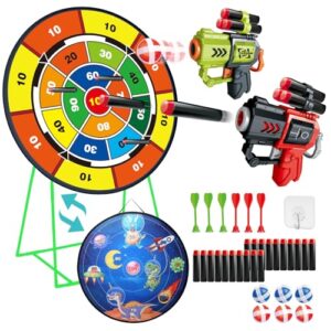 Dartscheibe Wurfspiel für Kinder ab 3 Jahre, Gartenspielzeug mit doppelseitigem Design, Stand und Haken zum Wandmontage