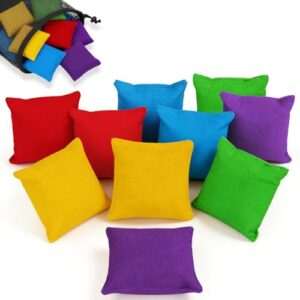 Ein lebendiges und unterhaltsames Spiel für die ganze Familie! Das Spetsbst Cornhole Set besteht aus 10 farbenfrohen Sandsäckchen, die jeweils 10x10cm groß sind. Jedes Säckchen ist optisch ansprechend und erleichtert die Unterscheidung der Warteschlangen sowie die Berechnung der Mannschaftspunkte.