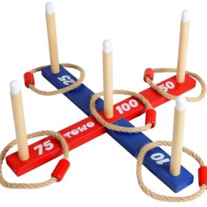 Holz Ringwurfspiel für Kinder und Erwachsene, Indoor und Outdoor Spielzeug für Rasen, Garten, Camping und Reisen