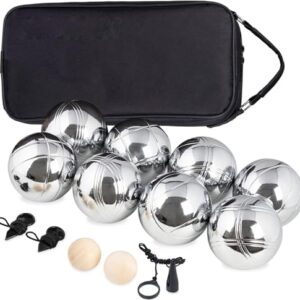 Boulespiel, Bocciabälle, Outdoor-Freizeit-Spiele für Garten oder Strand, Metallbällen und Holzzielfluggerät