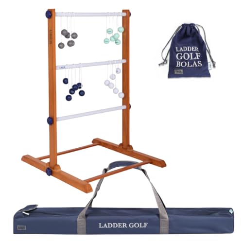 DOCTOR SPORT Profi Leitergolf Spiel Outdoor-Spiel mit echten Golfbällen, Holzgestell und Transporttasche, und Bolas-Tasche offizielle Größen (4X Grüne Grau Blau Weiss)