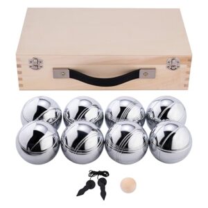 Luxuriöses Petanque-Spiel für Outdoor-Gebiete mit 8 Chrom-Boules, Holzkoffer und Pétanque-Zubehör. Ideal für 2-4 Spieler ab 6 Jahren.