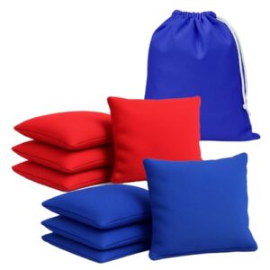 Offizielle Cornhole-Taschen mit 4 blauen und 4 roten Taschen. Premium-Qualität, 100% Baumwolle, wasserdicht und ideal für das amerikanische Geschicklichkeitsspiel Cornhole.
