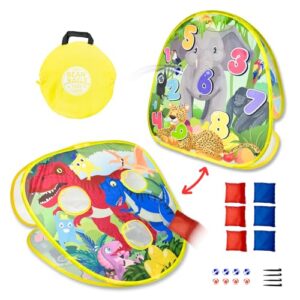 Zwei-in-eins-Dinosaurier- und Tier-Wurfspiel mit 27-Zoll-Zieltafel und 6 Beanbags - Indoor- und Outdoor-Spielzeug für Kinder ab 3 Jahren