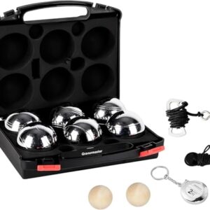 Professionelles Boccia-Spiel-Outdoor-Set mit 6 hochwertigen Boule-Kugeln, Zielkugeln, Messseil und Rollbandmaß für Strandturniere, Gartenmeisterschaften oder Parkwettbewerbe.