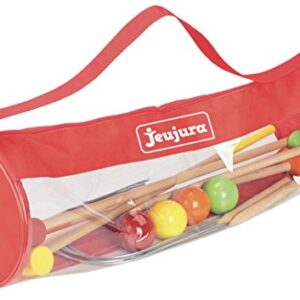 Ein Krocket-Spiel aus Holz für vier Spieler mit einer Tasche und in verschiedenen Farben. Authentische Spiele aus Holz für ein vielseitiges Unterhaltungsangebot.