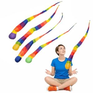 4 Stück Rainbow Tail Balls, Comet Balls, Schweifball, Ball Spielen, Kometenball, Ball zum Werfen, Werfen und Fangen, 4 Farben, Sicher für Drinnen und Draußen, für Sensorische Übungen