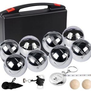 Boulespielset mit Boccia-Kugeln und Gravur - Personalisierte Petanque-Metallkugeln (73mm/720g) mit Abstandsmesser, Magnet & Tragetasche für Garten, Strand, Park