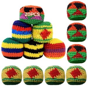 Packool 20-teiliges Hacky-Ball-Set, gehäkeltes Strickdesign, bunte Jongliersäcke und Kick-Säcke für spielende Erwachsene, Jungen und Mädchen