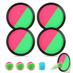 Klettballspiel mit 4 Fangscheiben und 4 Bällen, ideal für Kinder ab 4 bis 7 Jahren, Outdoor Spielzeug für Sommer