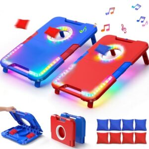 Leuchtendes Cornhole-Spielset mit Sound, 2 klappbare Boards und 8 Wurfsäcke für Gartenpartys und Camping-Abenteuer