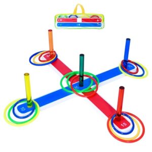 Ringwurfspiel für Gartenpartys, Kinder und Erwachsene - ein lustiges Gesellschaftsspiel für alle Altersgruppen mit Acryl-Hauptkörper und 24 bunten Werfen Ringen