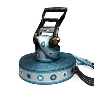 Secoroco Slackline Set 25 m Sterne Blau - Komplettset für Anfänger & Familien, inkl. Übungsseil und Tragebeutel