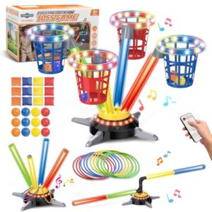 TERRAMUS 3-in-1 Ringwurfspiel mit Sandsäckchen für Kinder, wiederaufladbares Hüpfspiel mit Musik Licht, elektrischer Drehteller, Sandsäckchen Ringen, Indoor Outdoor Sportspielzeug für Jungen Mädchen