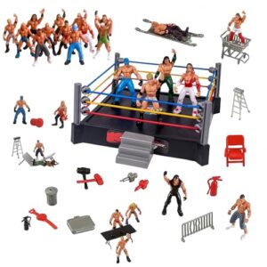 Dynamisches Wrestling-Ring-Spielzeug für Actionfiguren, Kinder und Sammler mit federbelasteter Matte und flexiblen Seilen