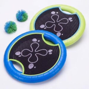 Nexos Trading Neopren Wurfscheiben-Set mit zwei Discs Ø 31 cm und zwei Fransenbällen für Strand, Garten und Camping. Wasserfest. Outdoor Aktivset für 2 Personen.