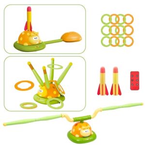 3-in-1-Spielzeug für Kinder ab 3-12 Jahre, Ringwurfspiel, Rakete Spielzeug, Springseil, Garten Spielzeug mit Musik, Geschenk für Kinder