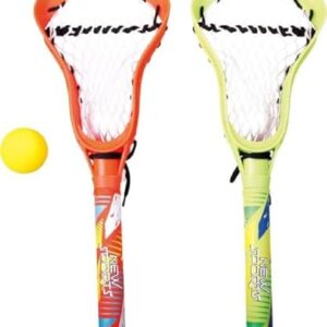 Neopren Lacrosse Set, 3-teilig von New Sports - zwei Lacrosse-Stäbe und ein Ball auf weißem Hintergrund