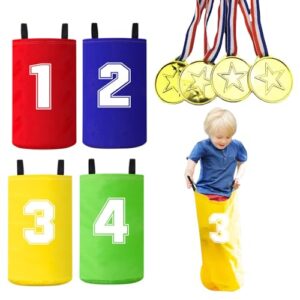 Kinderhüpfen mit 4 Medaillen, farbenfrohe Säcke für Kinderpartys und Sportevents