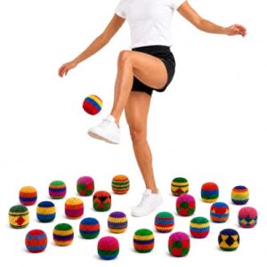 Gestricktes Footbag-Set mit 24 Stücken in bunten Farben und Häkeloptik für Jonglieren, Kickbeutel und Outdoor-Aktivitäten