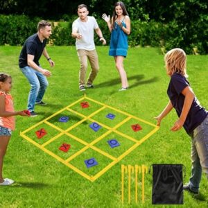 Tic Tac Toe Outdoor Spielset mit 10 Bohnensäckchen und 4 Heringen für Kinder und Erwachsene, ideal für Garten, Strand und Camping