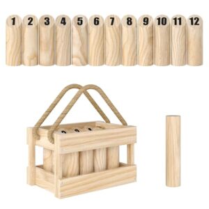 Traditionelles finnisches Wurfspiel mit 12 nummerierten Kegeln und einem Wurfstab aus hochwertigem Holz, ideal für Gartenpartys oder Picknick-Orte.