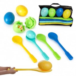Vibrantes Eier und Löffel für drinnen und draußen spielen, geeignet für Kinder ab 3 Jahren, Set mit 4 befüllbaren Eiern und 4 Löffeln, inklusive Tragetasche