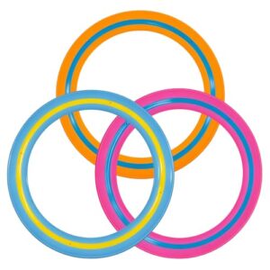 Drei farbenfrohe Wurfringe mit 25 cm Durchmesser, perfekt für das Strand-Spielzeug und Outdoor Spiele für Kinder und Erwachsene.