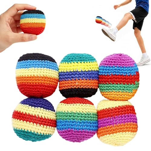 FUFRE Footbag Set Rainbow 6 Stück, Hacky Sack Ball Jonglierbälle, Gestrickte Lachsack Footbags Haggysack, Handgefertigte Hackysack Bälle Gehäkelte Baumwolle mit Granulatfüllung Schaumstoff