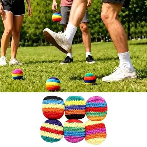 Handgefertigter gehäkelter Fußsack, mehrfarbig, 5,1 cm, tragbare Jonglierbälle für Anfänger, Kickball für Stil, Spiele, Tricks und Outdoor-Spielen, 6 Stück
