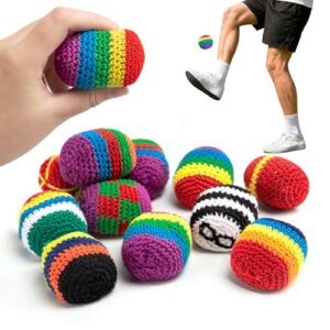 Handgefertigter gestrickter Fußsack (4 Stück) für Erwachsene, strapazierfähiger Hacky-Sack, mehrfarbig, gehäkelt, geometrisches Muster