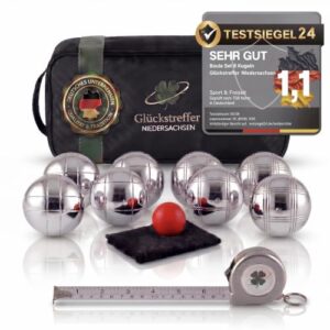 Boule Set mit 8 Boccia Kugeln und Premium Zubehör für Garten, Strand und Familie, ideal für Petanque Spiel