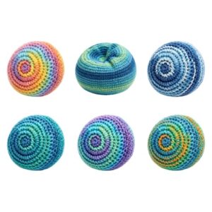 6 Stueck Hacky Sack Set, gestrickte Sandsäcke fuer Jonglieren und Koordinationstraining, Mehrfarbige Handgestrickte Bälle für Partyspiele im Freien