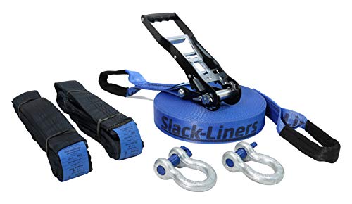 Slackline Komplett-Set 6-TLG, blau, 50mm breit, 18m lang, Made in Germany