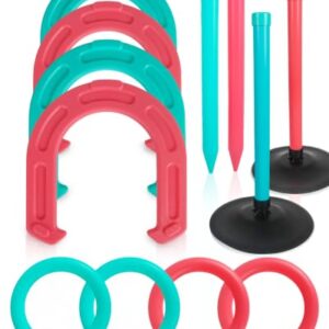 Großes Hufeisen-Spiel-Set für Erwachsene und Familie, 25,4 cm übergroßes Rasenwurfspiel mit Jumbo-Hufeisen, Ringen, Pfählen & Ständer - Outdoor-Hofspiel für Hinterhof, Strand, Camping