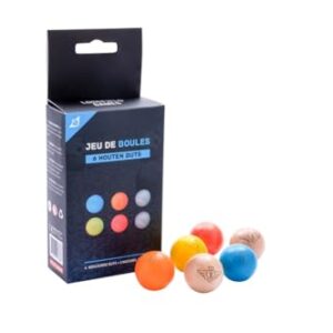 Boule Zielkugeln 6er-Set Holz, 30 mm Durchmesser, 10 g Gewicht, gravierte Buntfarben, Petanque Zubehör