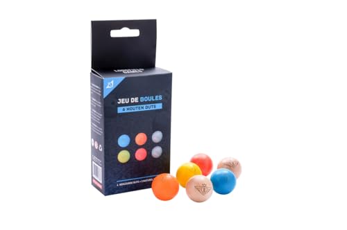 Boule Zielkugeln 6er-Set Holz, 30 mm Durchmesser, 10 g Gewicht, gravierte Buntfarben, Petanque Zubehör