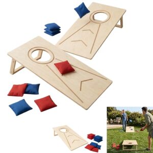 Cornhole Wurfset für Outdoor & Indoor - Bean Bag Toss Set mit 1 Holzbrett und 10 Wurfsäckchen, kompakte Wurfplatte 70 x 35 cm für Garten, Strand, Park und Freizeit