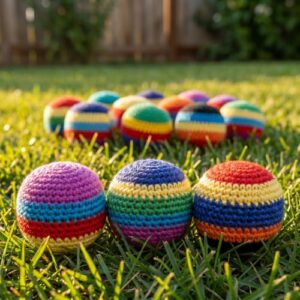 Handgefertigte Regenbogengestreifte Baumwollfüßsäcke für Jonglieren und Koordinationstraining, farbenfrohe Outdoor-Spielzeuge