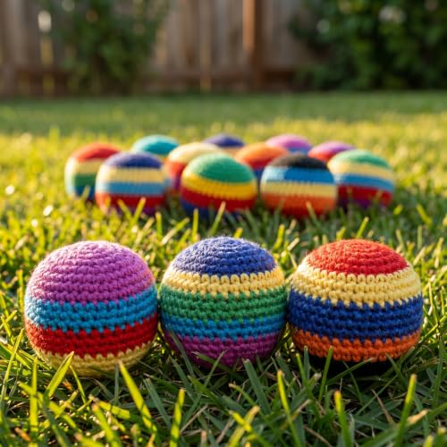 Handgefertigte Regenbogengestreifte Baumwollfüßsäcke für Jonglieren und Koordinationstraining, farbenfrohe Outdoor-Spielzeuge